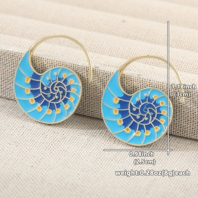 Women's Blue Yellow Enamel Parrot Snail Golden Ear Hook Earrings